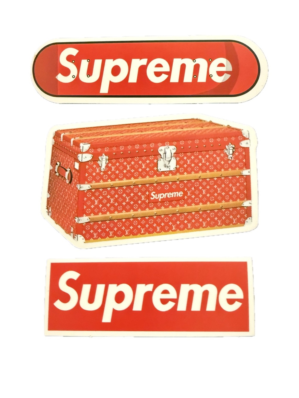 Supreme Sticker Lot x3 Box Logo LV Trunk Skateboard Hypebeast Decals Red White